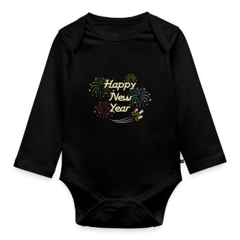 Fusée du Nouvel An - Body Bébé bio manches longues - noir - Devant