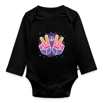 Peace - Baby Bio-Langarm-Body - Schwarz - Vorne