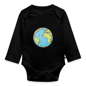 Weltkarte Erde Globus Erdkugel Symbol Kontinente - Baby Bio-Langarm-Body - Schwarz - Vorne