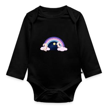 Rainbow Fantasy Rabbit Kids Moon Starry Sky - Organic Longsleeve Baby Bodysuit - black - Front