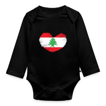 Libanon Flagge Herz Zeder Baum Wappen Geschenkidee - Baby Bio-Langarm-Body - Schwarz - Vorne