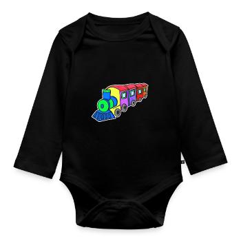 Railway Steam Locomotive Children - Organic Longsleeve Baby Bodysuit - black - Front