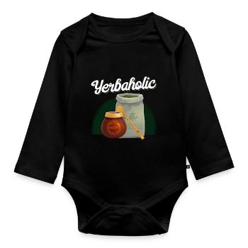Funny Yerba Mate Tea Lover - Organic Longsleeve Baby Bodysuit - black - Front