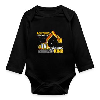 Kindergartenkind 2021 Kita Bagger Kindergarten Jun - Baby Bio-Langarm-Body - Schwarz - Vorne