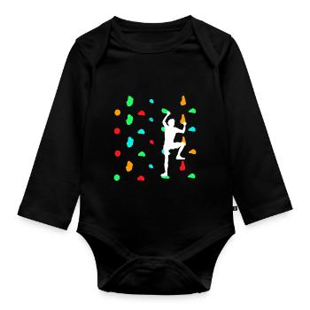 Boulderers bouldering on the climbing wall - Organic Longsleeve Baby Bodysuit - black - Front