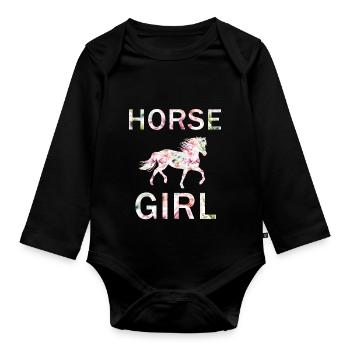 fille de cheval - Body Bébé bio manches longues - noir - Devant