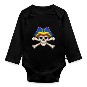 LGBTQ Jolly Rogers Schwuler Pirat - Baby Bio-Langarm-Body - Schwarz - Vorne