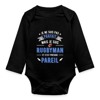 Pas parfait rugbyman cadeau - Body Bébé bio manches longues - noir - Devant