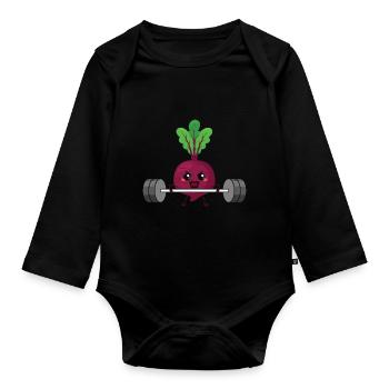 Veganer Veganerin Bodybuilding Rote Bete - Baby Bio-Langarm-Body - Schwarz - Vorne