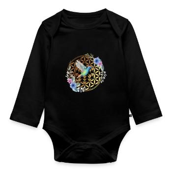 Kolibri BunteR Vogel Natur Kolibri Blume Geschenk - Baby Bio-Langarm-Body - Schwarz - Vorne