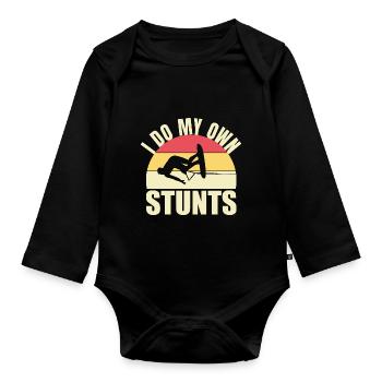 I Do My Own Stunts - Retro-Wasserski - Baby Bio-Langarm-Body - Schwarz - Vorne