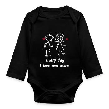 Chaque jour, je t’aime de plus en plus. Amour doux - Body Bébé bio manches longues - noir - Devant