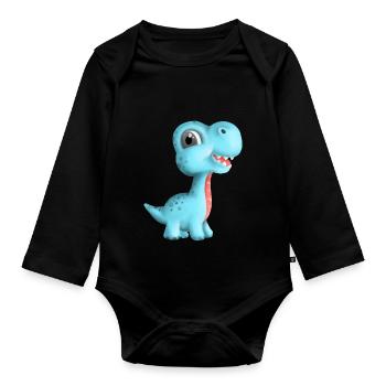 Niedlicher Dino Kleidung für Kinder & Neugeborene - Baby Bio-Langarm-Body - Schwarz - Vorne