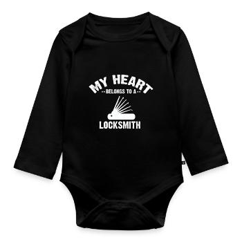 My heart belongs to a locksmith design - Organic Longsleeve Baby Bodysuit - black - Front