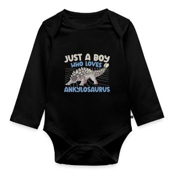 Juste un garçon qui aime Ankylosaurus Dinosaur Dino - Body Bébé bio manches longues - noir - Devant
