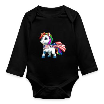USA Einhorn - Americorn Patriotisches - Baby Bio-Langarm-Body - Schwarz - Vorne