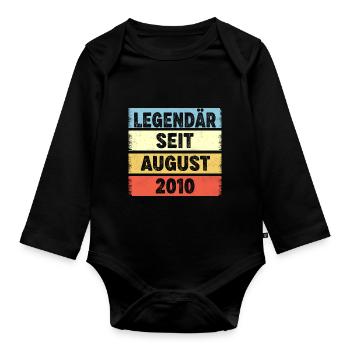 12 years legendary since August 2010 12th birthday - Organic Longsleeve Baby Bodysuit - black - Front