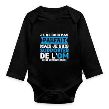 supporter football club humour football marseille - Body Bébé bio manches longues - noir - Devant