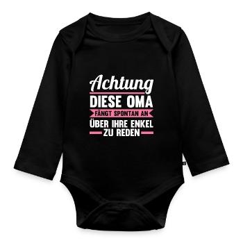 Großmutter Großmama Omi Oma - Baby Bio-Langarm-Body - Schwarz - Vorne