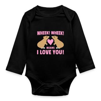 Wheek Wheek Graphic Guinea Pig Owner Pet Cavy Anim - Baby Bio-Langarm-Body - Schwarz - Vorne