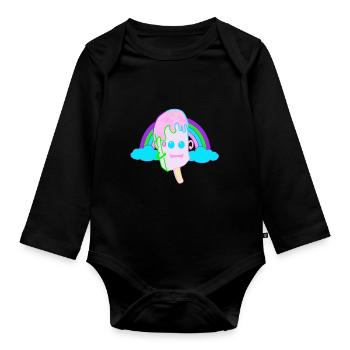 Happy Regenbogen Eis Eiskrem Kinder Fantasy - Baby Bio-Langarm-Body - Schwarz - Vorne