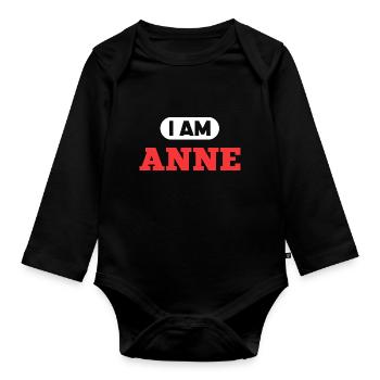 Anne Name Spruch für stolze Annes - Baby Bio-Langarm-Body - Schwarz - Vorne