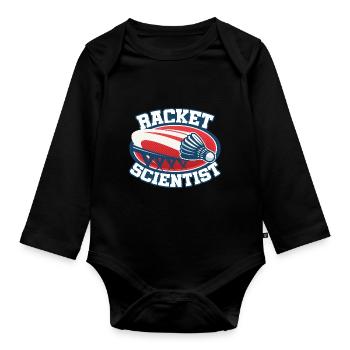 Racket Scientist Badminton Player Shuttlecock Spor - Baby Bio-Langarm-Body - Schwarz - Vorne