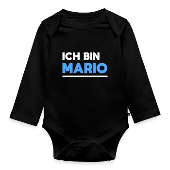 Mario Name Spruch für stolze Marios - Baby Bio-Langarm-Body - Schwarz - Vorne