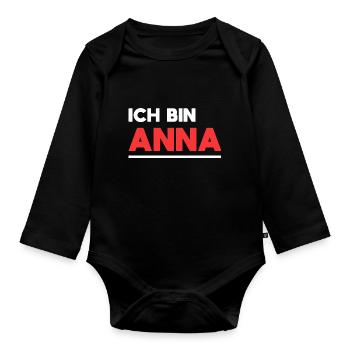 Anna Name Spruch für stolze Annas - Baby Bio-Langarm-Body - Schwarz - Vorne