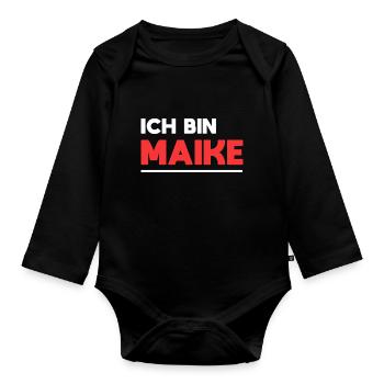 Maike Name Spruch für stolze Maikes - Baby Bio-Langarm-Body - Schwarz - Vorne