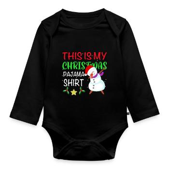 Frohe Weihnachten Schneemann Dabbing - Baby Bio-Langarm-Body - Schwarz - Vorne