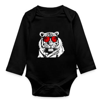 Tiger Sonnenbrille Musik Uralub Tigerliebe Tier Fa - Baby Bio-Langarm-Body - Schwarz - Vorne