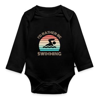 JE PRÉFÈRE NAGER NAGER Dire rétro - Body Bébé bio manches longues - noir - Devant