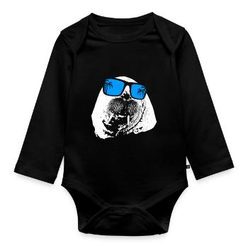 Walross Ozean Naturfans Sonnenbrille Musik Tierlie - Baby Bio-Langarm-Body - Schwarz - Vorne