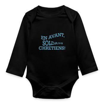 EN AVANT SOLDATS CHRETIENS - Bleu - Body Bébé bio manches longues - noir - Devant