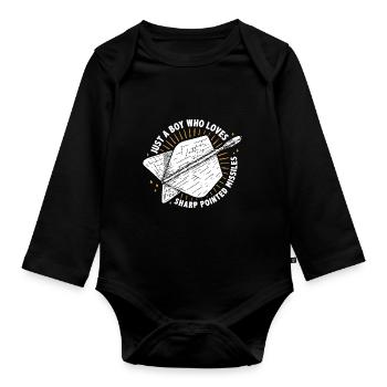 Just A Boy Who Loves Sharp Pointed Missiles Dart P - Organic Longsleeve Baby Bodysuit - black - Front