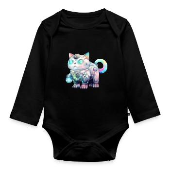 Kawaii Robot Cat - Organic Longsleeve Baby Bodysuit - black - Front