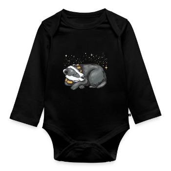 Schlafender Dachs - Baby Bio-Langarm-Body - Schwarz - Vorne