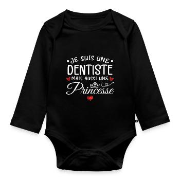 Je Suis Une Dentiste, Mais Aussi Une Princesse - Body Bébé bio manches longues - noir - Devant