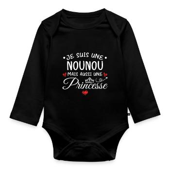 Je Suis Une Nounou, Mais Aussi Une Princesse - Body Bébé bio manches longues - noir - Devant