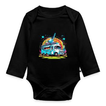 Campeur, Nature, Liberté, Fusée, Coloré, Cadeau - Body Bébé bio manches longues - noir - Devant