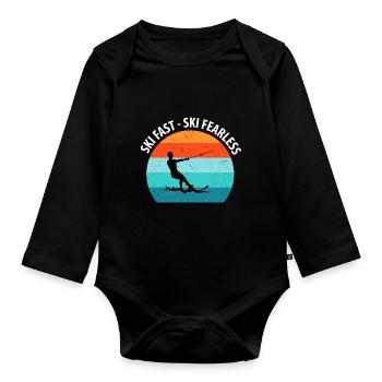 Water skis, water skis, water skiers - Organic Longsleeve Baby Bodysuit - black - Front