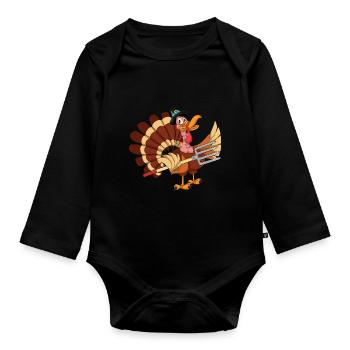 Animal Lover Autumn Gift Funny Turkey - Organic Longsleeve Baby Bodysuit - black - Front