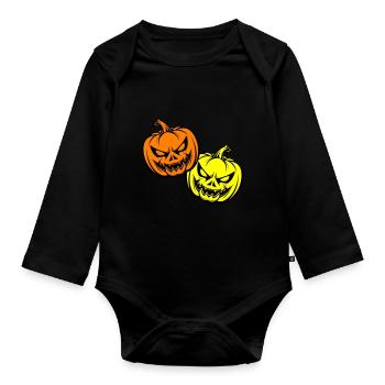 Halloween Creepy Pumpkin Face - Organic Longsleeve Baby Bodysuit - black - Front