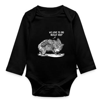 Dig Really Deep Wombat Australian Animals - Organic Longsleeve Baby Bodysuit - black - Front