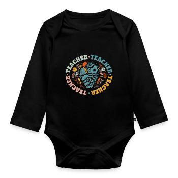 Journée des enseignants hippies drôles de retour à l’école - Body Bébé bio manches longues - noir - Devant