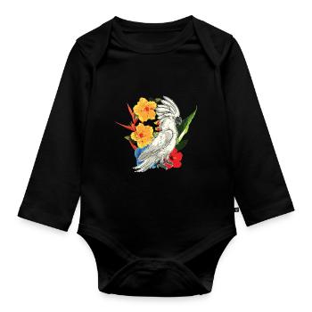 Perroquet Floral tropical cadeau oiseau cacatoès - Body Bébé bio manches longues - noir - Devant