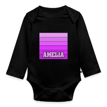 Amelia as a girl's name - Organic Longsleeve Baby Bodysuit - black - Front