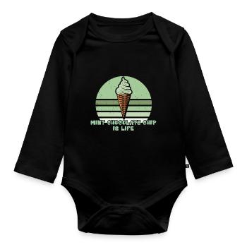 Mint Chocolate Chip Ice Cream Is Life - Organic Longsleeve Baby Bodysuit - black - Front