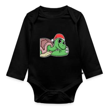 Turtle - Organic Longsleeve Baby Bodysuit - black - Front